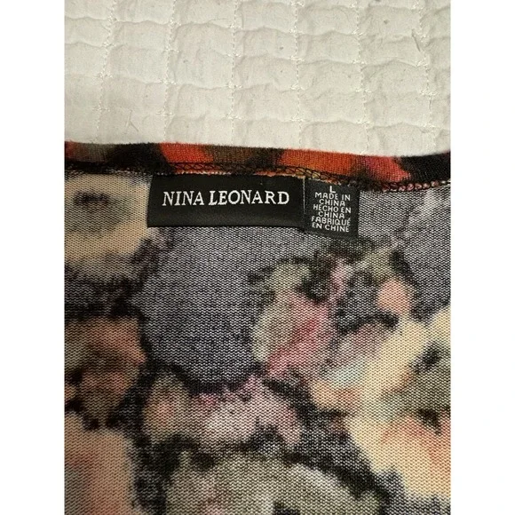 Nina Leonard Dolce Knit Duster/Cardigan, Black And Multicolor Floral Print, L - Picture 2 of 9